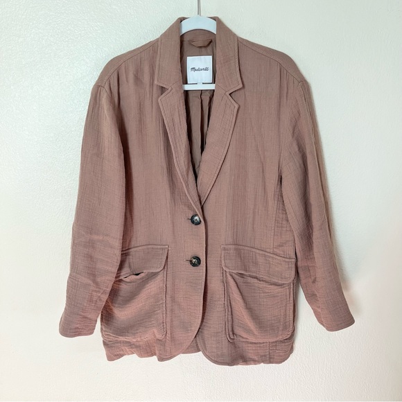 Madewell Cotton-Linen Relaxed Larsen Blazer Sz Medium Double Gauze Oversized - Picture 3 of 8